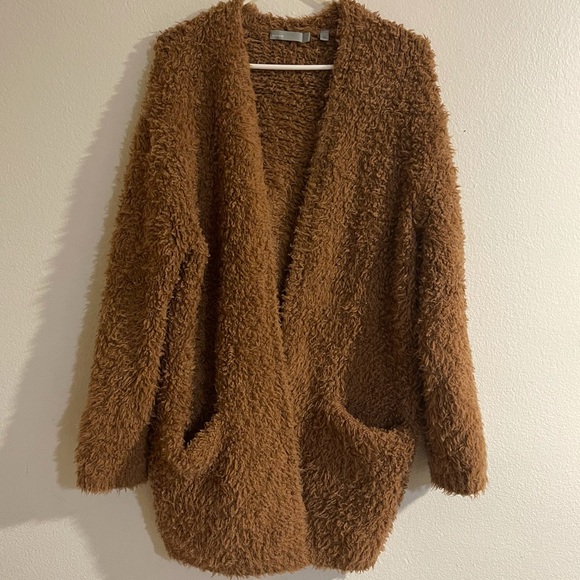 Vince Teddy Long Open-Front Cardigan Dark Camel - Picture 5 of 11